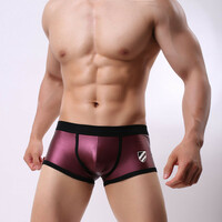 Faux leather Underwear 2PK Men's sexy lingerie stage performance nylon boxer briefs Purple 1167PJ - Thumbnail 2