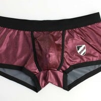 Faux leather Underwear 2PK Men's sexy lingerie stage performance nylon boxer briefs Purple 1167PJ - Thumbnail 6