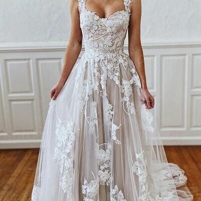 Elegant a line lace appliques wedding dress bridal gown - Thumbnail 3