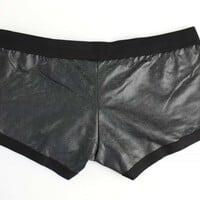 Faux leather Underwear 2PK Men's sexy lingerie stage performance nylon boxer briefs Black 1167PJ - Thumbnail 5