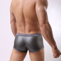 Faux leather Underwear 2PK Men's sexy lingerie stage performance nylon boxer briefs Gray 1167PJ - Thumbnail 3
