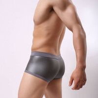 Faux leather Underwear 2PK Men's sexy lingerie stage performance nylon boxer briefs Gray 1167PJ - Thumbnail 4