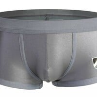 Faux leather Underwear 2PK Men's sexy lingerie stage performance nylon boxer briefs Gray 1167PJ - Thumbnail 1