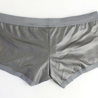 Faux leather Underwear 2PK Men's sexy lingerie stage performance nylon boxer briefs Gray 1167PJ - Thumbnail 6