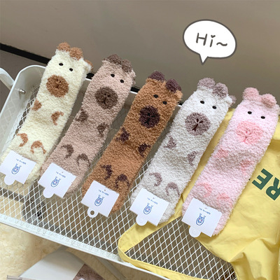 5 pairs fleece capybara socks