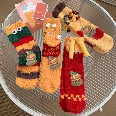 4pairs Hamburger Pizza Foodie Fleece Socks