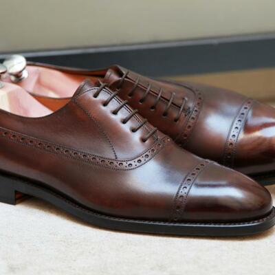 Men's handmade brown leather suede lace up bespoke shoes - Thumbnail 1