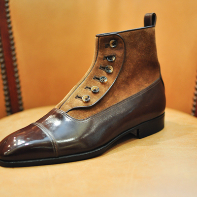 Handmade manufacture brown dress button ankle boot for men