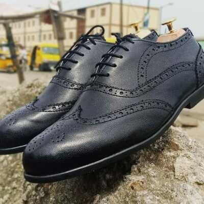 Men's wingtip cow leather skin black edition formal lace up shoes