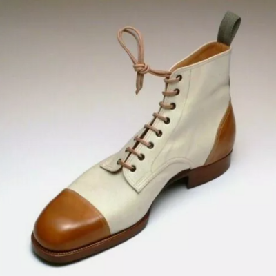 New handmade two tone pure tan & off white leather high ankle boots for men's