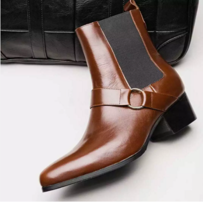Handmade men brown ring harness boots, men cuban heel leather dress boots