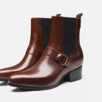 Handmade men brown ring harness boots, men cuban heel leather dress boots - Thumbnail 1