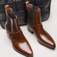 Handmade men brown ring harness boots, men cuban heel leather dress boots - Thumbnail 2