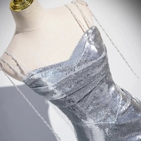 Silver Sequins Floor Length Prom Dress, Mermaid Spaghetti Strap Evening Dress - Thumbnail 2