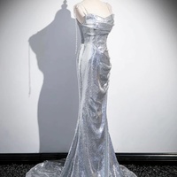 Silver Sequins Floor Length Prom Dress, Mermaid Spaghetti Strap Evening Dress - Thumbnail 3