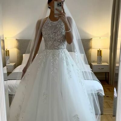 Elegant ball gown tulle lace wedding dress bridal gown