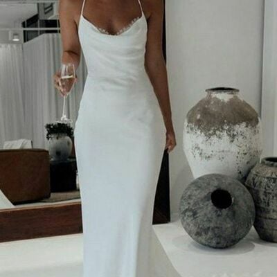 Elegant sheath sleeveless beach boho wedding dress bridal gown - Thumbnail 2