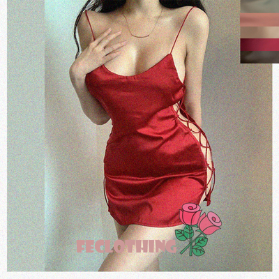 Backless sexy hot girl home fun slit measurement hollow tie short suspender dress