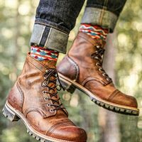 Top Rating Men's Handmade Brown Ankle High Genuine Leather Rangers Boot - Thumbnail 1