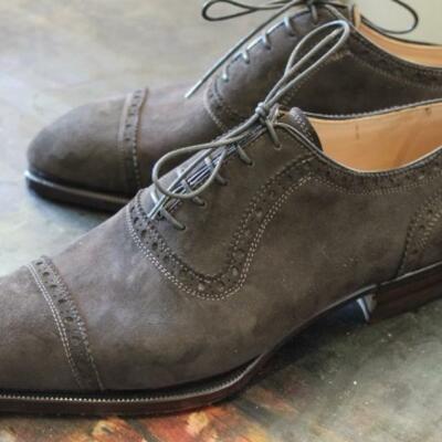 Hot sale men's charcoal black genuine suede lace up casual shoes - Thumbnail 2