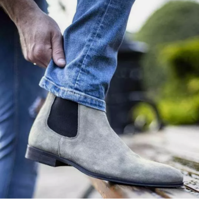 Handmade men gray suede chelsea boots for mens, leather office work boots for men