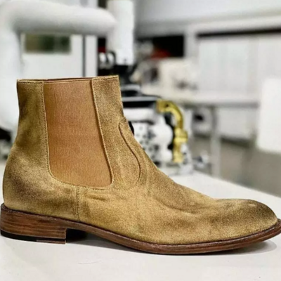 New handmade pure beige suede leather chelsea boots for men's