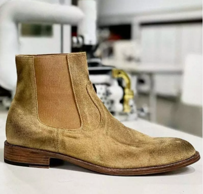 New Handmade Pure Beige Suede Leather Chelsea Boots for Men's