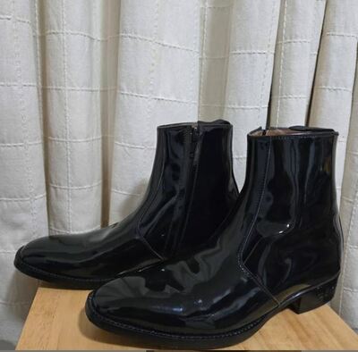 Hot Sale Christmas Patent Leather Black Zipper Made On Order Boot