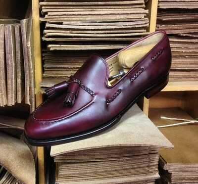 Latest Men's Handmade Burgundy Genuine Leather Tassels Loafer Christmas Gift Shoes