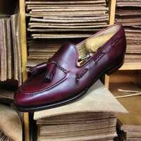Latest Men's Handmade Burgundy Genuine Leather Tassels Loafer Christmas Gift Shoes - Thumbnail 1