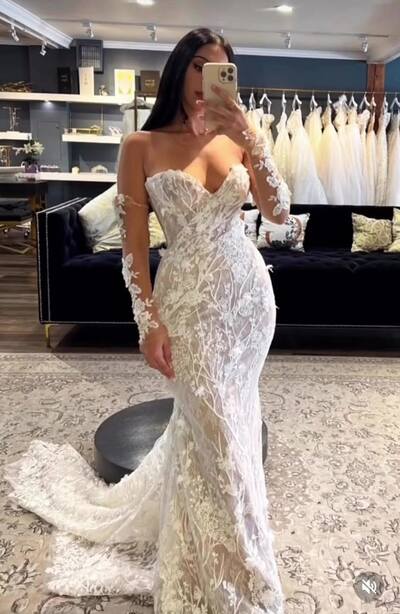 Elegant Mermaid Sweetheart Tulle Lace Appliques Wedding Dress Bridal Gown