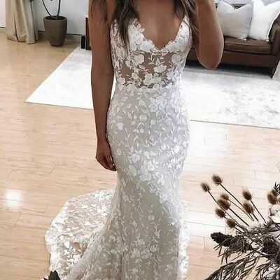 Elegant sheath sleeveless lace appliques wedding dress bridal gown - Thumbnail 3