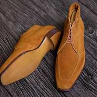 Hot Sale Men's Handmade Brown Chukka Genuine Suede Lace Up Formal Boot - Thumbnail 1