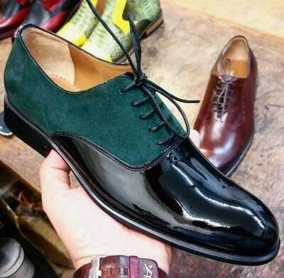 Best Wear Men's Handmade Black Green Leather Suede Lace Up Formal Shoes