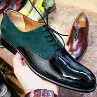 Best Wear Men's Handmade Black Green Leather Suede Lace Up Formal Shoes - Thumbnail 1
