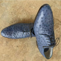 New Handmade Pure cow leather Blue with Ostrich texture Stylish Shoes for Men's - Thumbnail 1