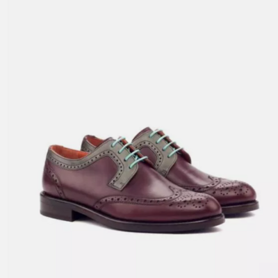 Handmade men deep purple wing tip brogue lace up dress shoes, formal office leather shoes for mens