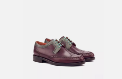 Handmade men deep purple wing tip brogue lace up dress shoes, formal office leather shoes for mens