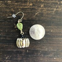 Green Leaf Pumpkin Earrings  - Thumbnail 1