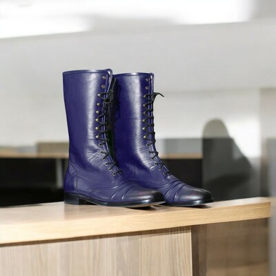 Handmade cap toe long boots,leather burgundy boots for men.