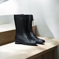 Handmade Cap toe Long boots,Leather Burgundy Boots For Men. - Thumbnail 1