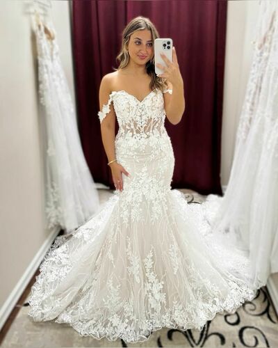 Elegant Mermaid Sleeveless Lace Appliques Wedding Dress Bridal Gown