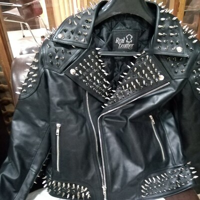 Beautiful real shoot picture rich studded biker style handmade stitch jacket for men's - Thumbnail 4