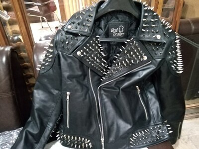Beautiful Real Shoot Picture Rich Studded Biker Style Handmade Stitch Jacket For Men's