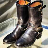 Handmade Black Vintage Look Double Buckle Style Working Wear Boots - Thumbnail 1
