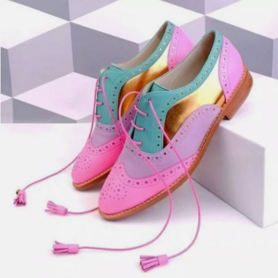 New suede women's multicolor oxford wingtip brogue lace up dress shoes