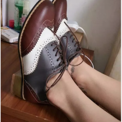 Handmade women 3 tone dress shoes, wingtip brogue formal leather shoes women
