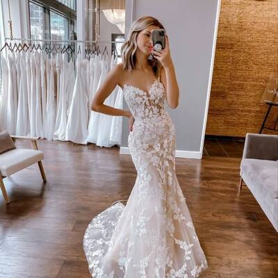 Elegant sheath sweetheart lace appliques wedding dress bridal gown - Thumbnail 3