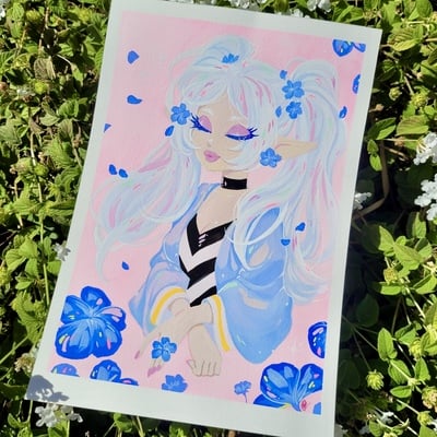 6.5 x 9.5 elf girl gouache piece