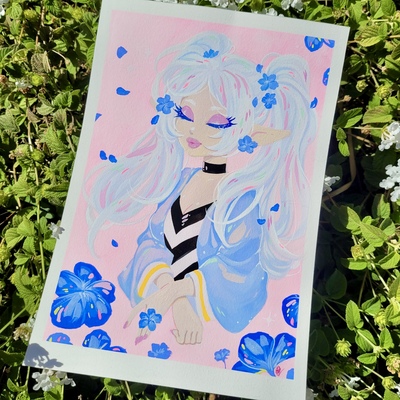 6.5 x 9.5 elf girl gouache piece